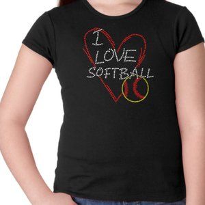 Girl's Rhinestone I Love Softball T-Shirt - New